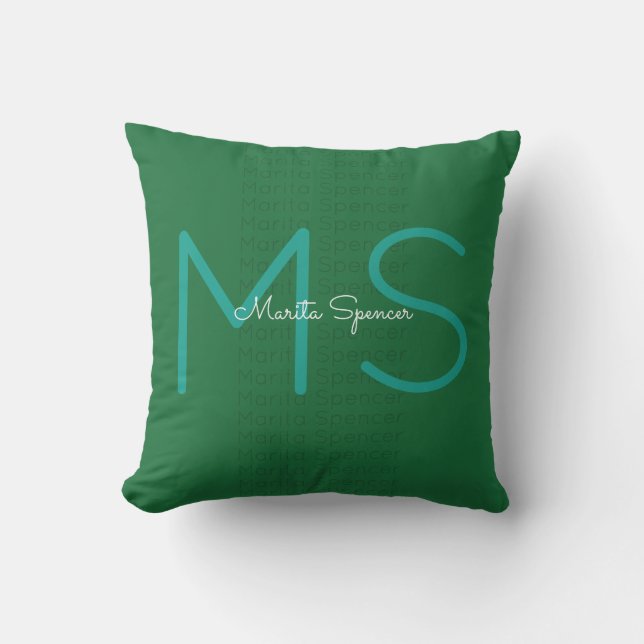 patio-decor name & initials monogram , green throw pillow (Front)