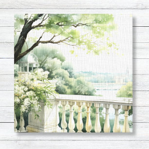 Patio Gazebo Lake View Watercolor Art Canvas Print