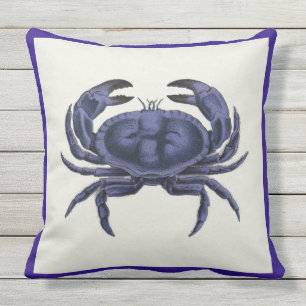 Patio Pillow Vintage Crab Nautical Blue