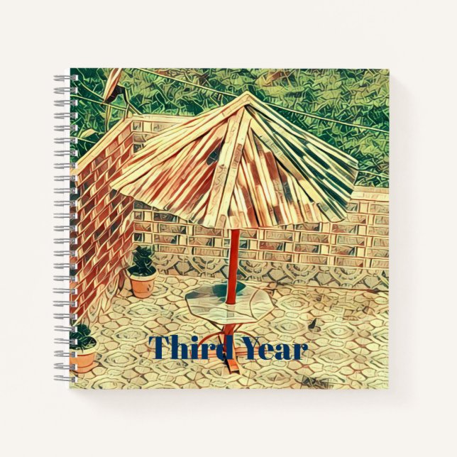Patio Umbrella House Scenery Modern Art Third Year Notebook (Front)