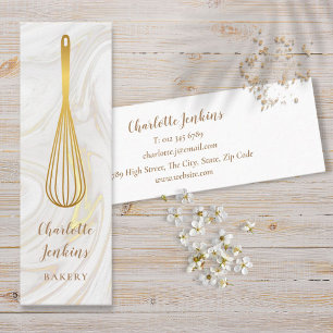 Patisserie Chef Marble Swirls Gold Whisk Mini Business Card