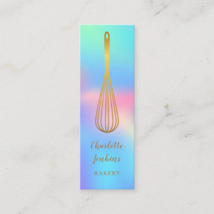 Patisserie Chef Rainbow Holographic Gold Whisk Mini Business Card
