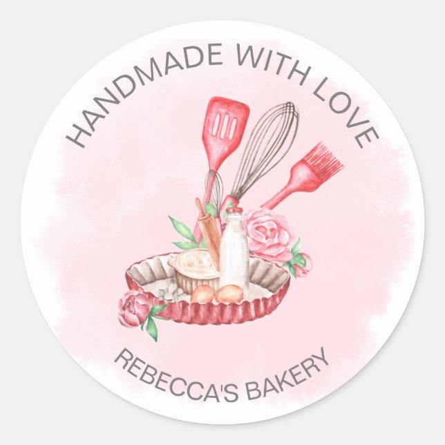 Pâtisserie florale rose artisanale avec Sticker d' (Devant)