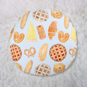 Patisserie French Bakery Pastry Bread Food Art Round Pillow