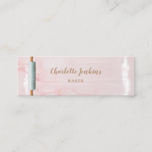Patisserie Pink Marble Rolling Pin Pastry Chef Mini Business Card