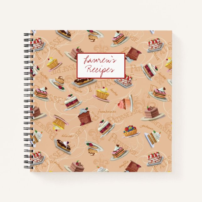 Patisserie Print Spiral Personal Recipe Book (Front)