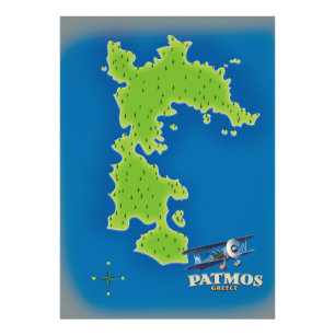 Patmos Greece island map Photo Print