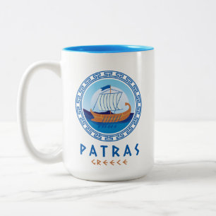 Patras, Greece Greek Ship Design Two-Tone Coffee Mug