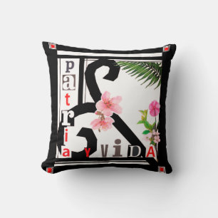 Patria y Vida Black Frame Pink Flowers Throw Pillow