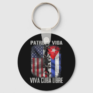 Patria Y Vida Viva Cuba Libre Patriotic Retro USA Keychain