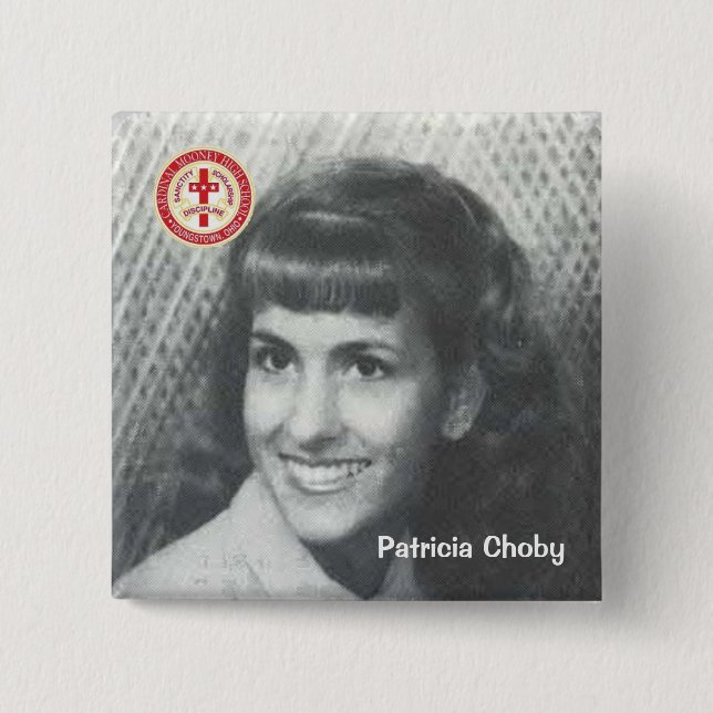 Patricia Choby 2 Inch Square Button (Front)