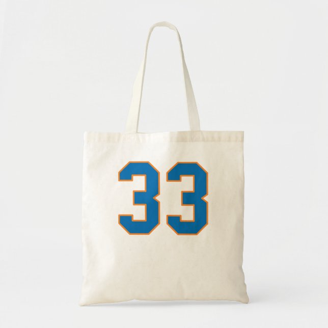 Patrick Ewing Knicks #33 Blue with Orange Outline Tote Bag (Front)