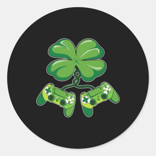 Patrick's Day Gamer Funny Video Game Controller Sh Classic Round Sticker (Front)