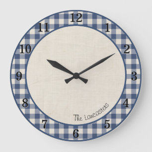 Patriot Blue Gingham Farmhouse Custom Clock w/Name