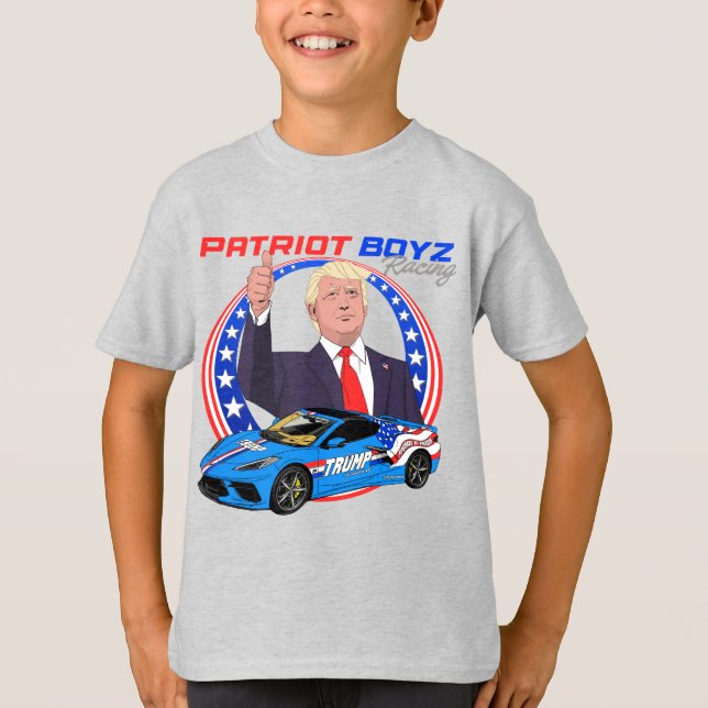 Patriot Boyz Racing w/Trump Corvette kids t-shirt (Front)