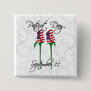 Patriot Day, Two American Flag Roses 2 Inch Square Button