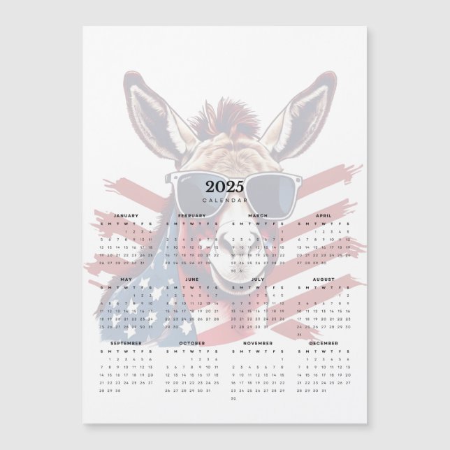 Patriot Donkey Rouge Bleu Blanc 2025 Magnet Calend (Devant)