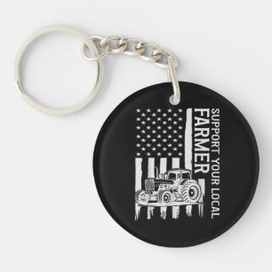 Patriot Farming Tractor USA Flag Farmer Father's D Keychain