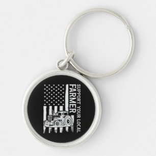 Patriot Farming Tractor USA Flag Farmer Father's D Keychain