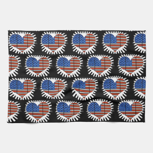 Patriot Heart American Drapeau Serviette de cuisin (Horizontal)