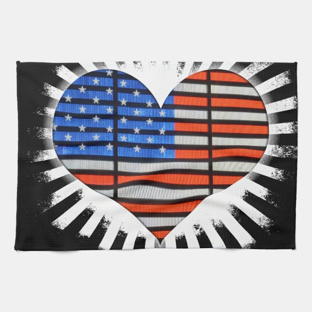 Patriot Heart American Flag Kitchen Towel (Horizontal)