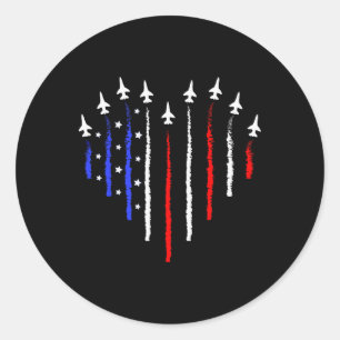 Patriot July 4th Fighter Jets Airplane Usa Flag Ki Classic Round Sticker