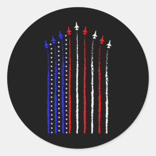 Patriot July 4th Fighter Jets Airplane Usa Flag Ki Classic Round Sticker