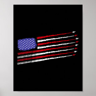 Patriot July 4th Fighter Jets Airplane Usa Flag Ki Poster