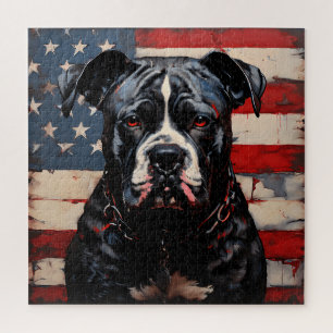 Patriot Pitbull with American Flag 4th of July Jigsaw Puzzle