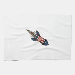 Patriot Rocket 4th of July Vintage Fireworks Desig Kitchen Towel