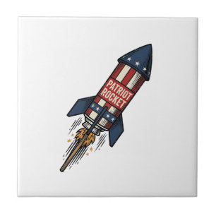 Patriot Rocket 4th of July Vintage Fireworks Desig Tile