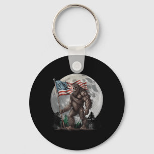 Patriot Sasquatch Bigfoot Merica Us Flag Moon 4th Keychain