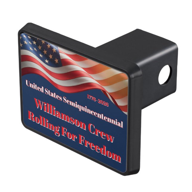 Patriotic 1776–2026 Personalized Rolling Pride USA Trailer Hitch Cover (Top Right)