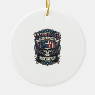 Patriotic 1776 Off Road Skull Monster Truck Heavy Ceramic Ornament