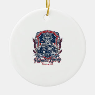 Patriotic 1776 Off Road Skull Monster Truck Heavy Ceramic Ornament