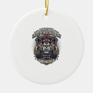 Patriotic 1776 Off Road Skull Monster Truck Heavy Ceramic Ornament