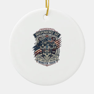 Patriotic 1776 Off Road Skull Monster Truck Heavy Ceramic Ornament