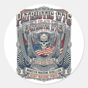 Patriotic 1776 Off Road Skull Monster Truck Heavy  Classic Round Sticker