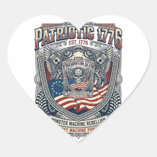 Patriotic 1776 Off Road Skull Monster Truck Heavy  Heart Sticker