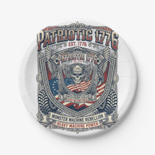 Patriotic 1776 Off Road Skull Monster Truck Heavy Paper Plate