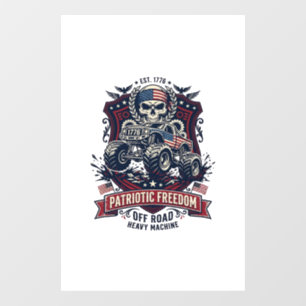 Patriotic 1776 Off Road Skull Monster Truck Heavy Window Cling