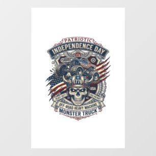 Patriotic 1776 Off Road Skull Monster Truck Heavy Window Cling