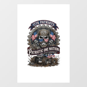 Patriotic 1776 Off Road Skull Monster Truck Heavy Window Cling