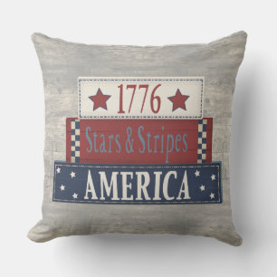 Patriotic 1776 Stars and Stripes Americana Rustic Outdoor Pillow