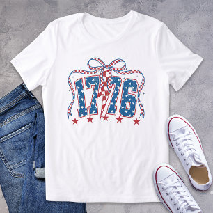 Patriotic 1776 Stars Stripes Coquette Bow Tri-Blend Shirt