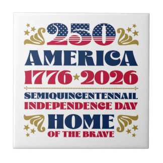 Patriotic 250 America Typography Ceramic Tile