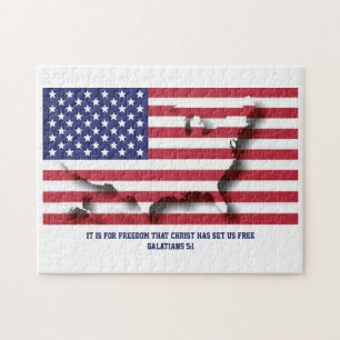 PATRIOTIC 4TH JULY For Freedom Christ Set Us Free Jigsaw Puzzle