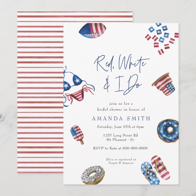 Patriotic 4th July Red White & I Do Bridal Shower Invitation (Front/Back)