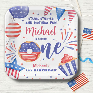 Patriotic 4th of July 1st Birthday Party Paper Plate