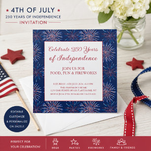 Patriotic 4th of July 2026 Fireworks Party Invitation